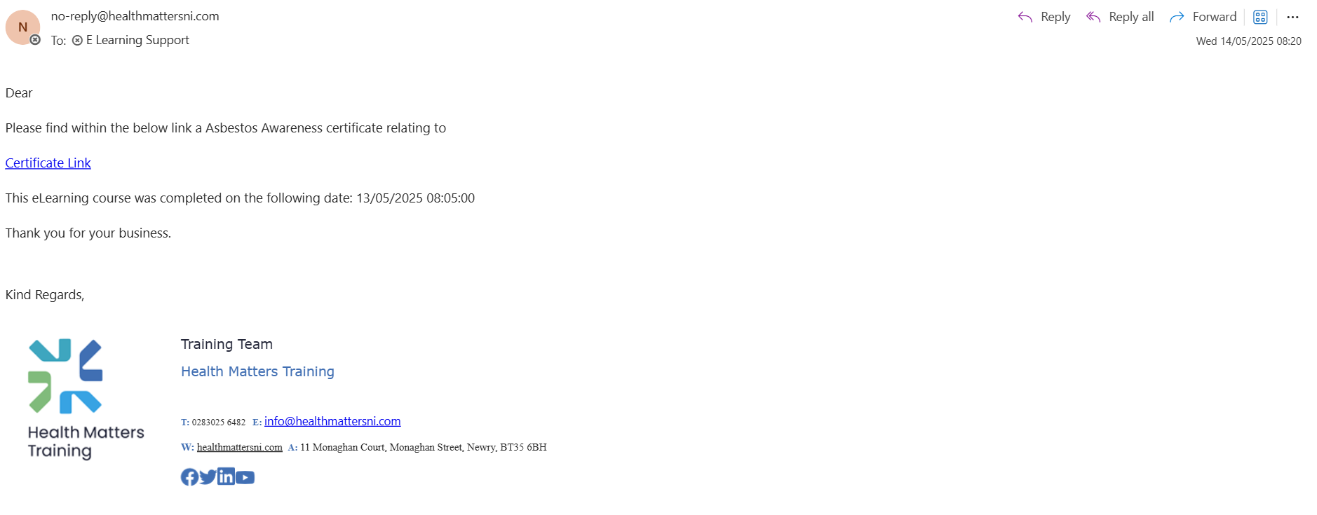 Certificate Email